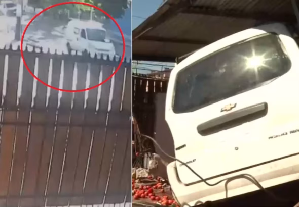 Imagen del choque de furgón en Lo Prado, captado por cámaras de seguridad.