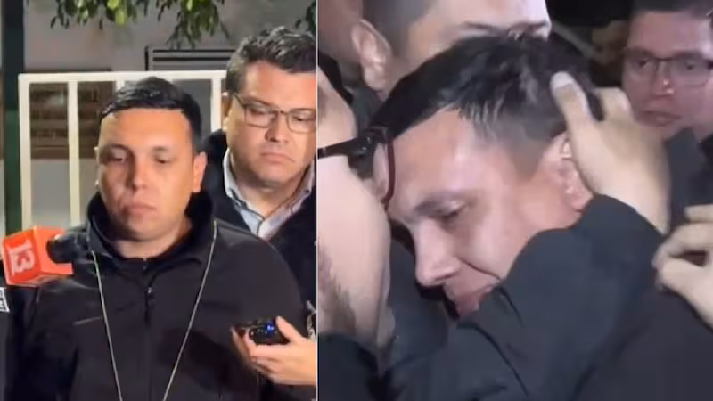 El inspector municipal Fabio Chávez hablando con la prensa, visiblemente afectado tras su detención en La Florida