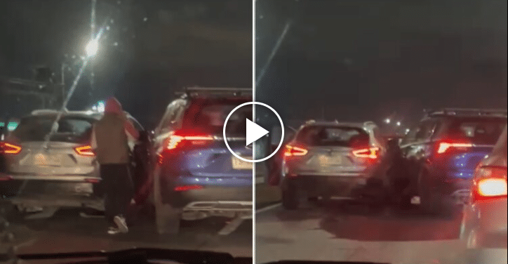 Larga fila de vehículos detenidos en la ruta que conecta Penco con Concepción, debido a un kilométrico taco.