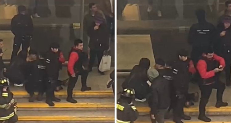 Personal de Carabineros y una ambulancia SAMU en la Avenida O'Higgins, a las afueras del Mall del Centro de Concepción, tras la balacera.