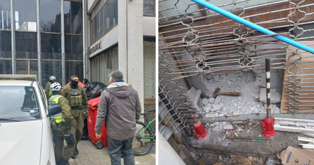 El forado u hoyo descubierto en la pared del estacionamiento de la Municipalidad de Concepción.