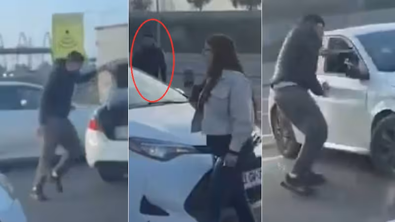 Captura de video de un conductor con un martillo en la mano, atacando un auto en la autopista en Puente Alto.