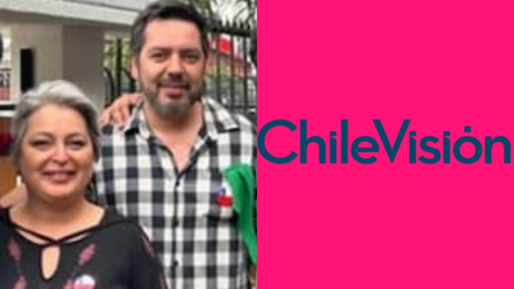 Logo del canal de televisión Chilevisión (CHV) sobre un fondo de estudio de noticias.