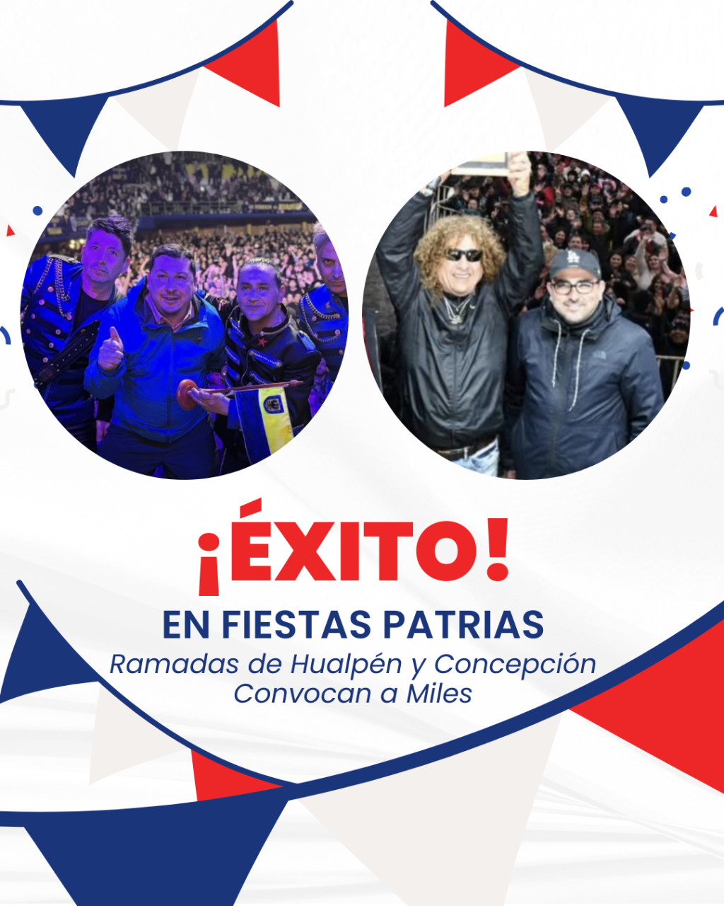 Un grupo de personas bailando cueca en las ramadas municipales de Hualpén durante las Fiestas Patrias.